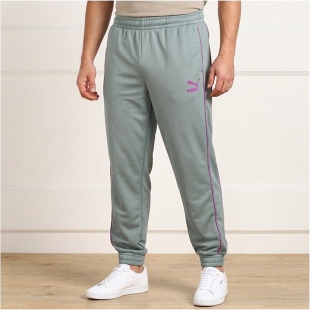 PUMA Light Teal Track Pants with Pink Stripe. Size XL